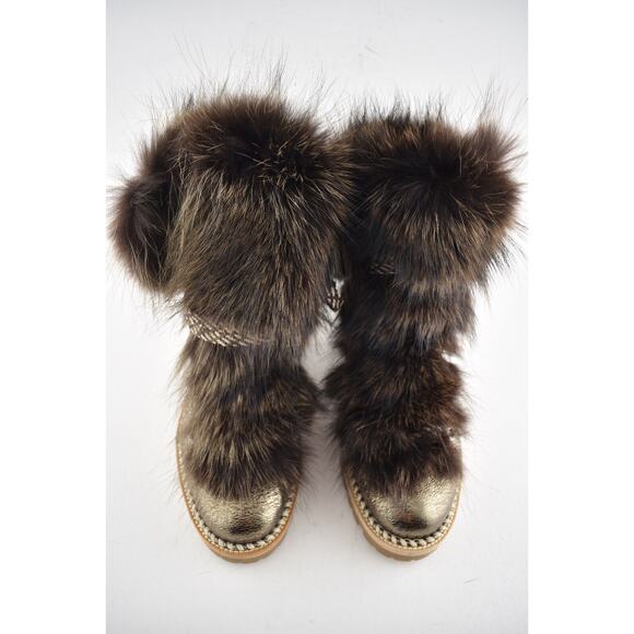 Christian Louboutin Fanny Flat Roche Fur Leather Lace Up Tie Combat Boot 35.5 - Picture 6 of 10